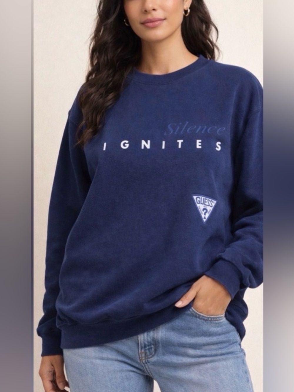 Vintage 90s Guess Crew Neck hiSweatshirt Size Medium “Silence Ignites”